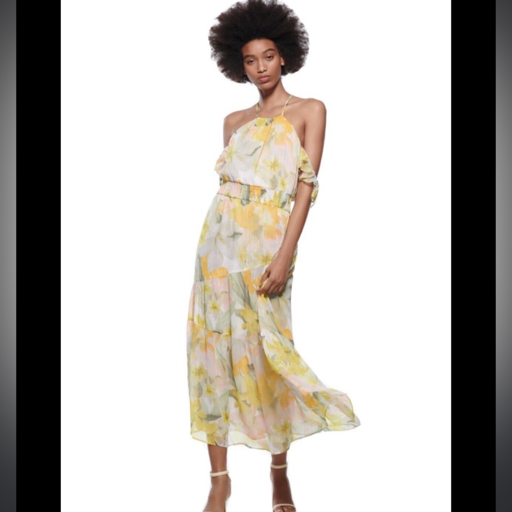 ZARA New Midi Floral Metallic Thread Dress zara dress summer dress